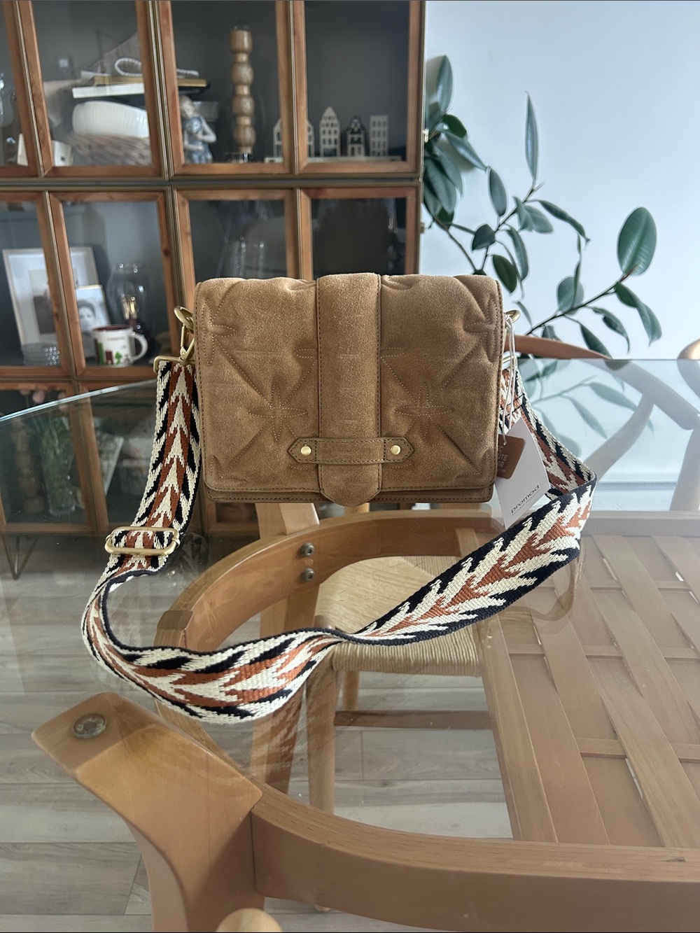 NWT Promod Brown Genuine Leather Suede Crossbody Bag